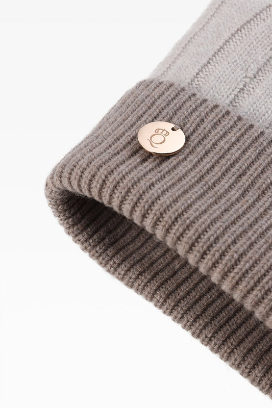 Olivia Pom Pom Two Tone Hat - Real Fur - Dunedin Cashmere