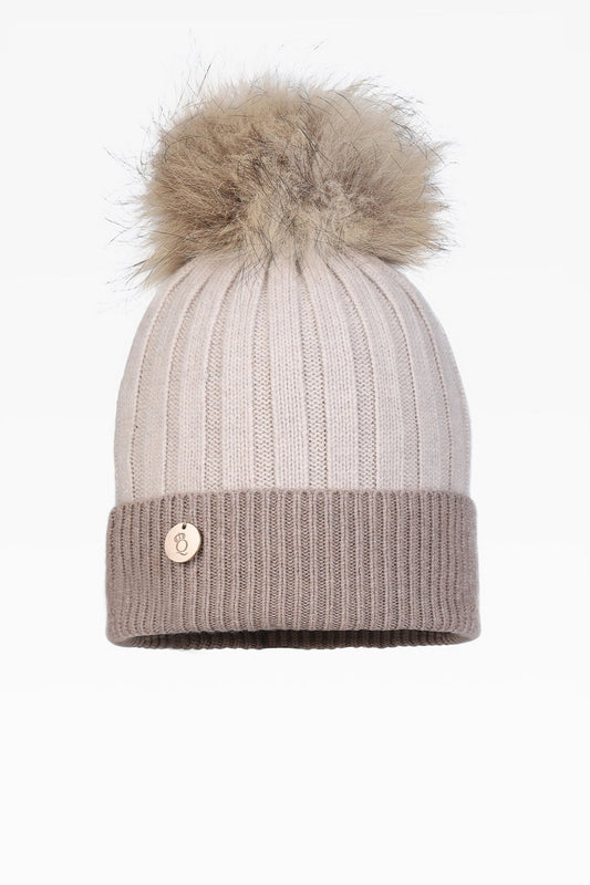 Olivia Pom Pom Two Tone Hat - Real Fur