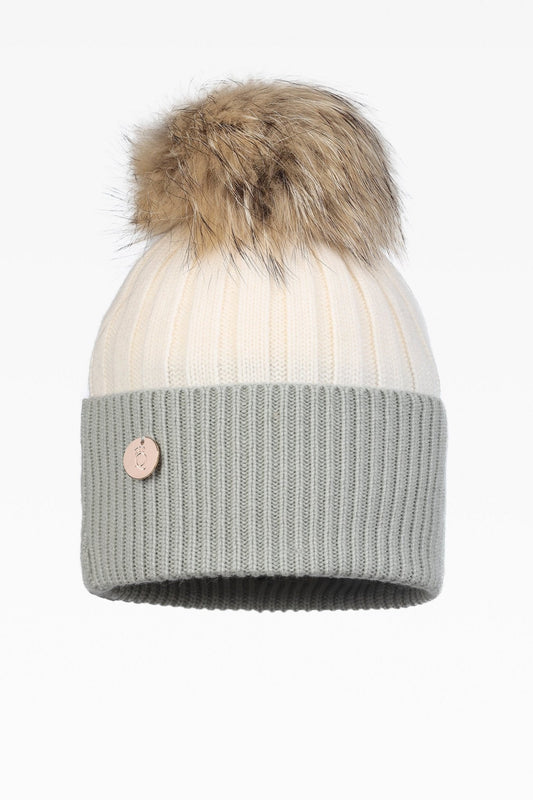 Olivia Pom Pom Two Tone Hat - Real Fur