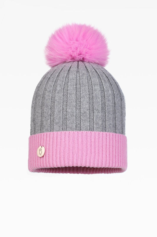 Olivia Pom Pom Two Tone Hat - Real Fur