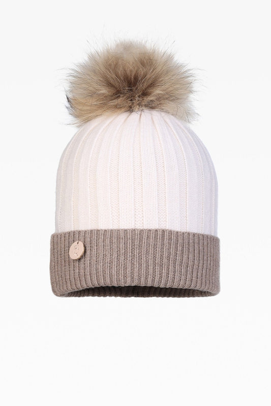 Olivia Pom Pom Two Tone Hat - Real Fur