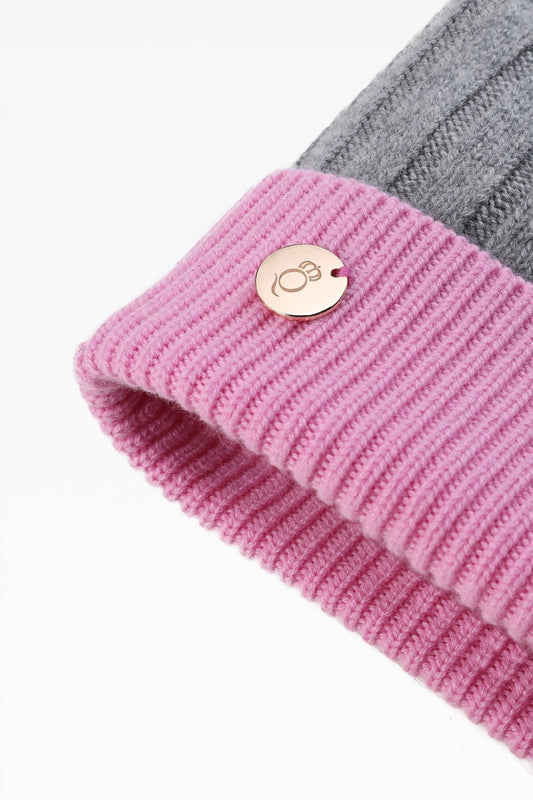 Olivia Pom Pom Two Tone Hat - Real Fur