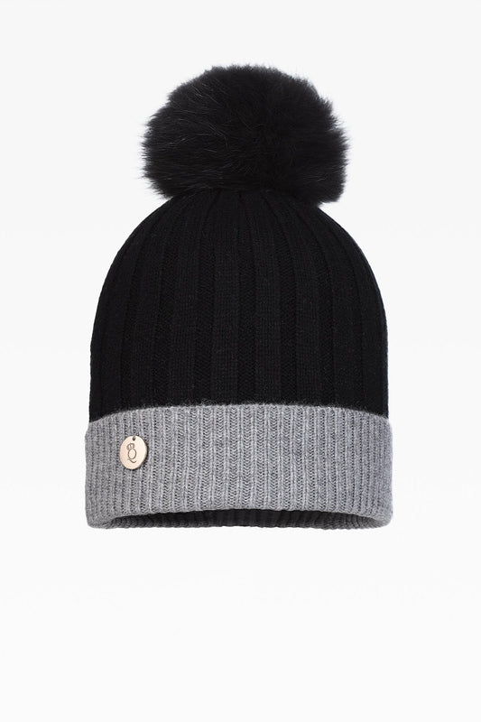 Olivia Pom Pom Two Tone Hat - Real Fur